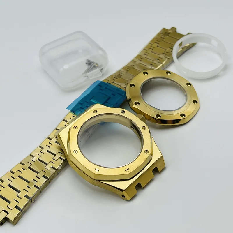 Zestawy do zegarków AP 41mm w kolorze złota PVD DIY do mechanizmów NH34 NH35 4R36, przezroczysta tarcza, szkło szafirowe, modyfikowane akcesoria do kopert zegarków.