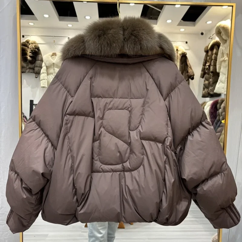 OFTBUY Women's Winter Down Jacket Big Natural Fur Collar Duck Down Jacket Women Short Thick Loose Coat with Fur for Female