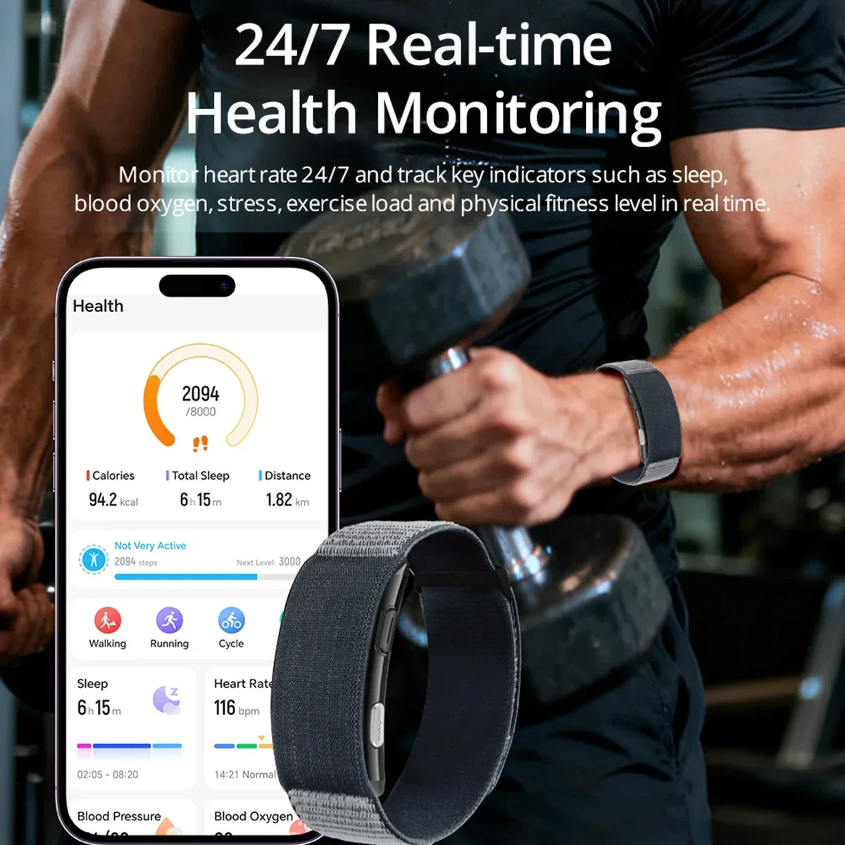 2026 Neues VWAR LOOP X Smart Band SOS Herzfrequenz- und Blutsauerstoffmessung IP68 Wasserdichter Fitness-Tracker Ohne Bildschirm Smart-Armband – Detail 4