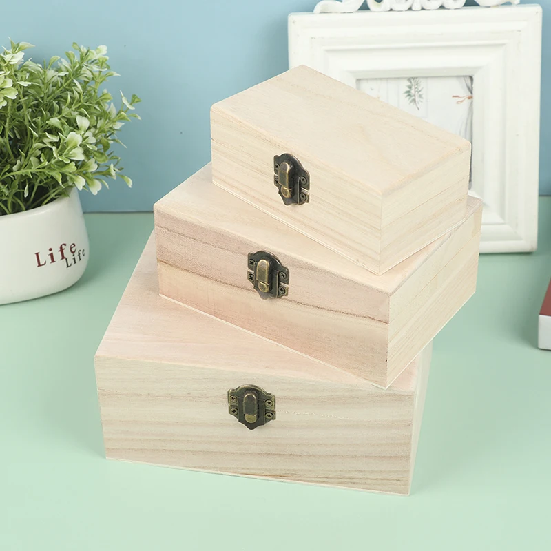 1 Pc Retro Wooden Storage Box With Lid Multifunction Hinged Boxes Gift Packing Jewelry Case Box Home Sundries Storage Box