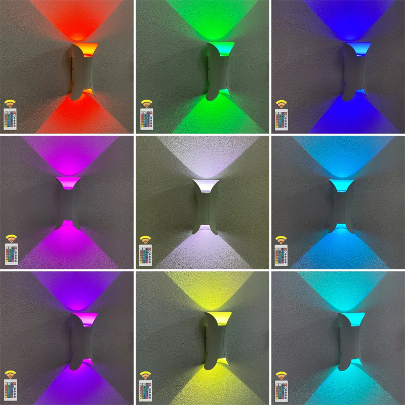 

New Nordic Waterproof Outdoor RGB LED Wall Lamp WIth Remote Door Courtyard Exterior Wall Colorful Decorative Light 10w 200mm