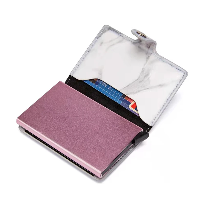 Rfid Blocking PU Card Holder Women Men Automatically Business Bank Card Case With Money Clips Aluminum Alloy Credit Wallet Box