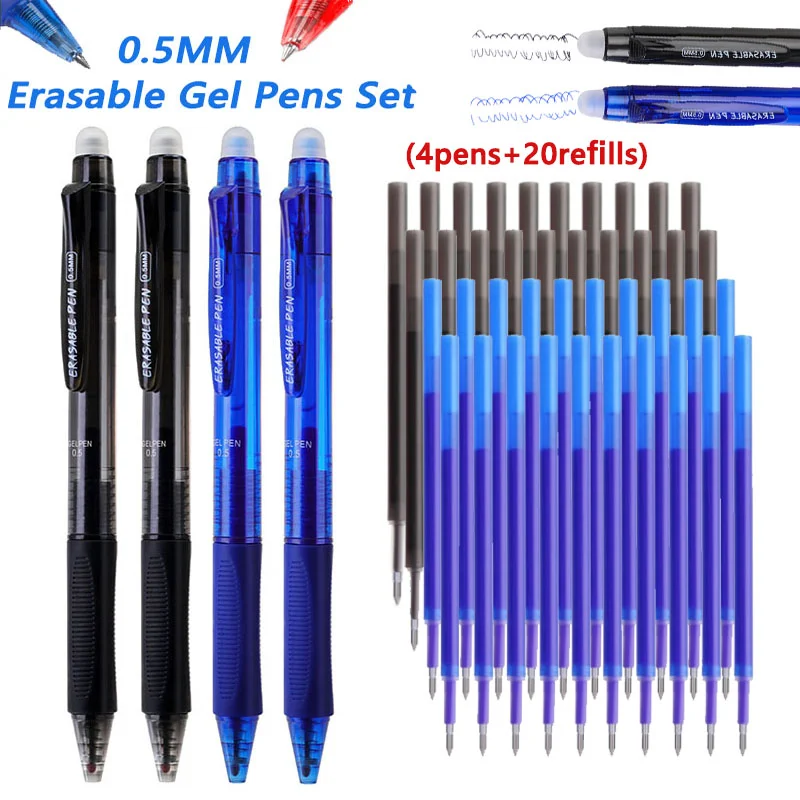 Erasable Gel Pens Set, 0.5mm Washable Handle Erasable Magic Pen Refills, for Office Writing Stationery Back to School Supplies