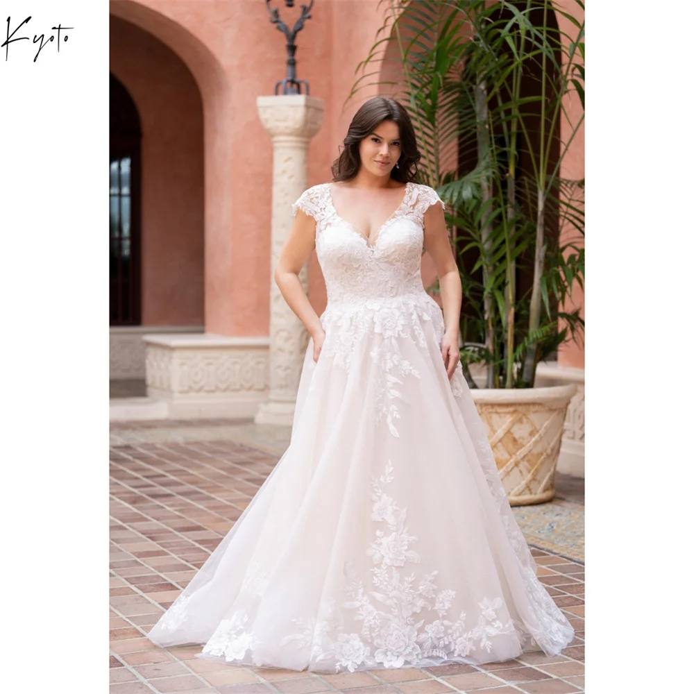 

Kyoto White V Neck Embroidery Wedding Dresses Appliques Elegant Customized جديد في الفساتين Ball Gown vestidos de novia