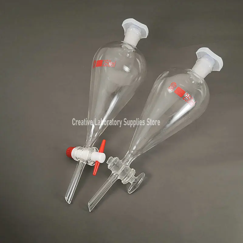 1 piece Laboratory 30ml to 1000ml Pear-shaped Clear Thick Separating Funnel with PTFE/glass Piston for Oil Separation