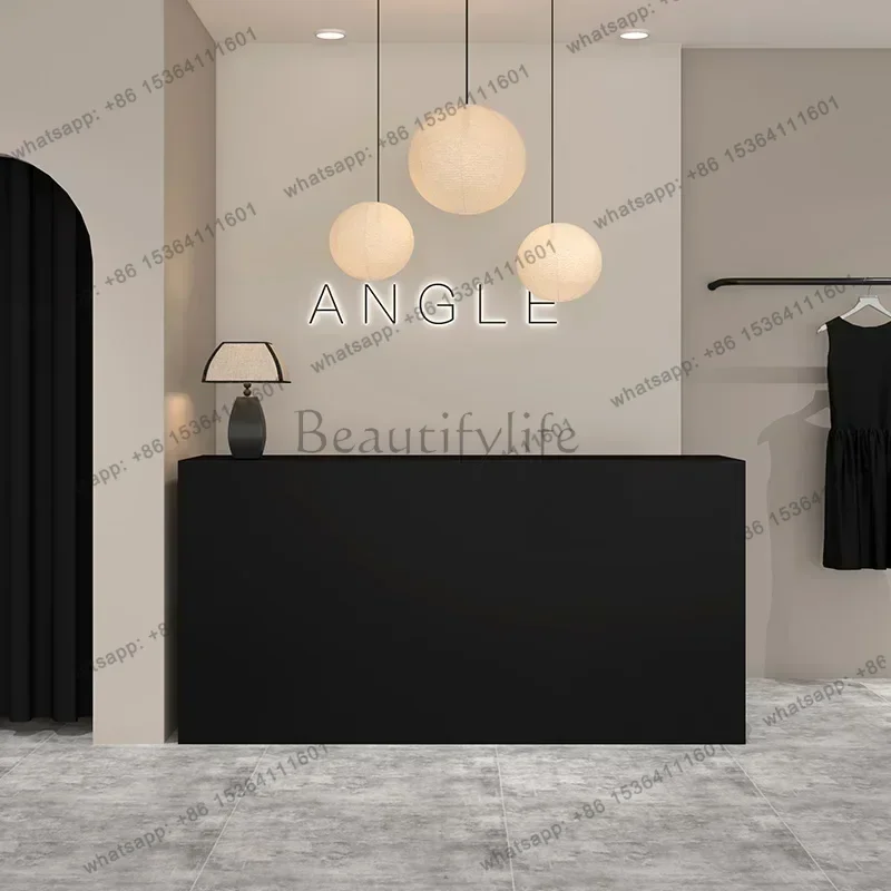 LSOutfit Shop Simple Reception Desk Baking Paint Black Minimalism Corporation Counter Storage Office Furniture Receptionsdisk FY