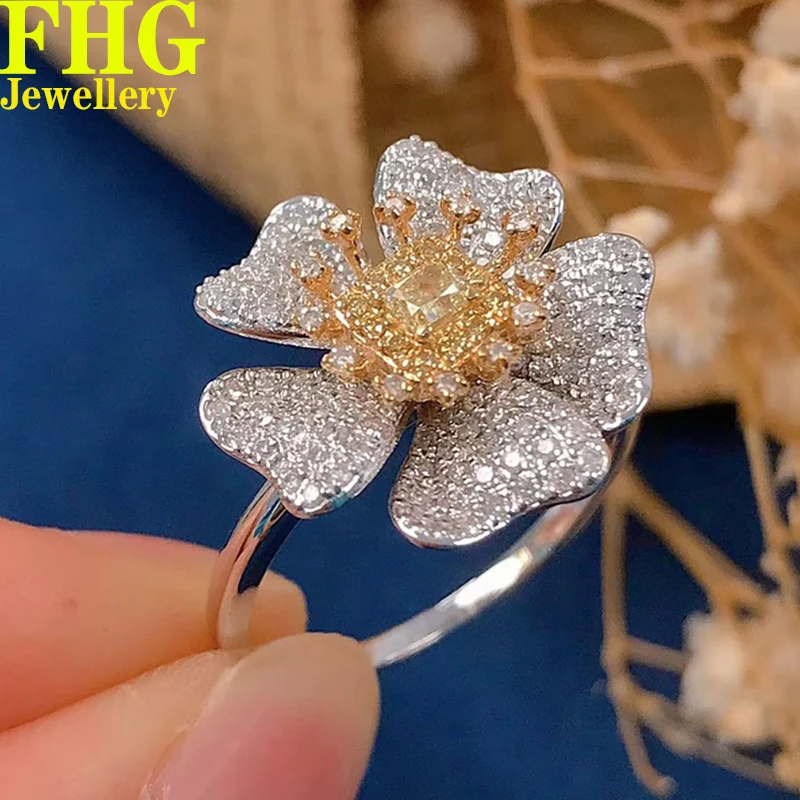 

0.8 Carat Real Diamond 18K White Gold Flower Wave Ring Party Ladies Birthday wedding Engagement Anniversary Fashion Gift