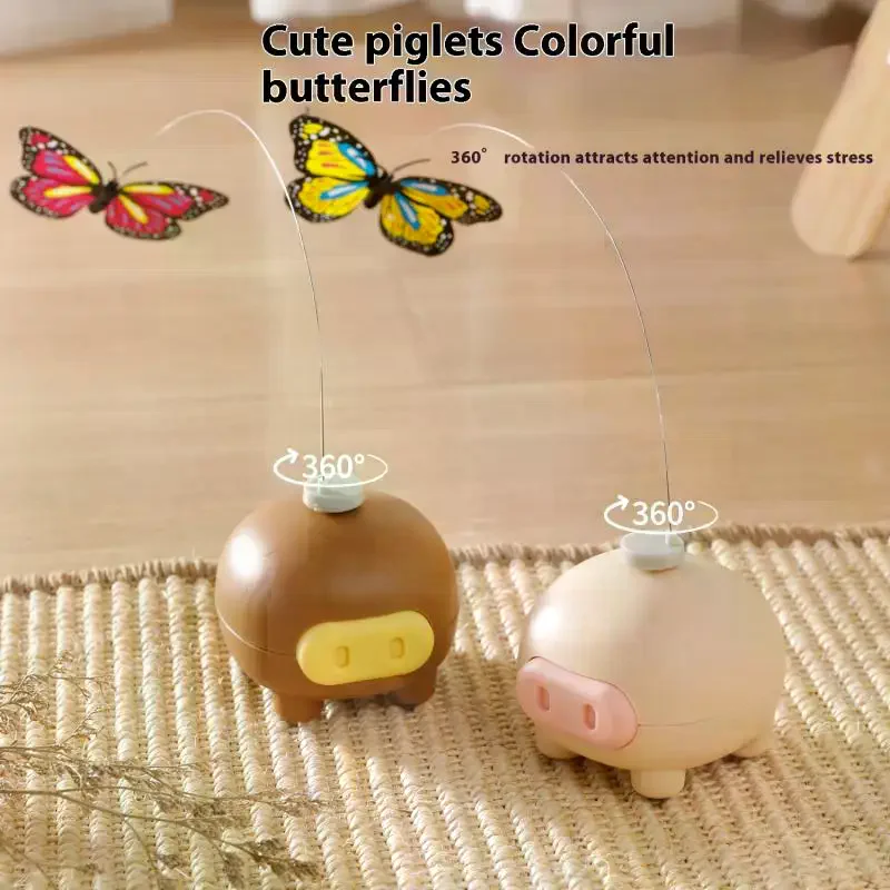 Electronic Interactive Cat Teasing Toys Electric Intelligent Automatic Rotate Cute Pig Funny Electric Rotating Butterfly Toys
