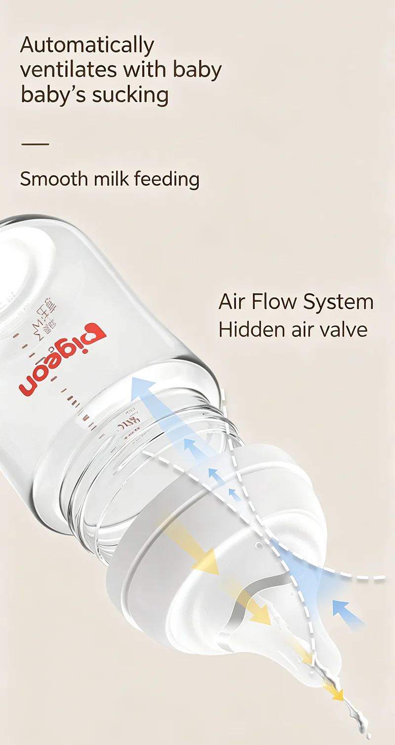 Pigeon Newborn Feeding Glass Bottles Wide-Neck Baby Bottle Anti-Colic Feeding Bottle Clear Scale Latch-on Line Silicon Nipple