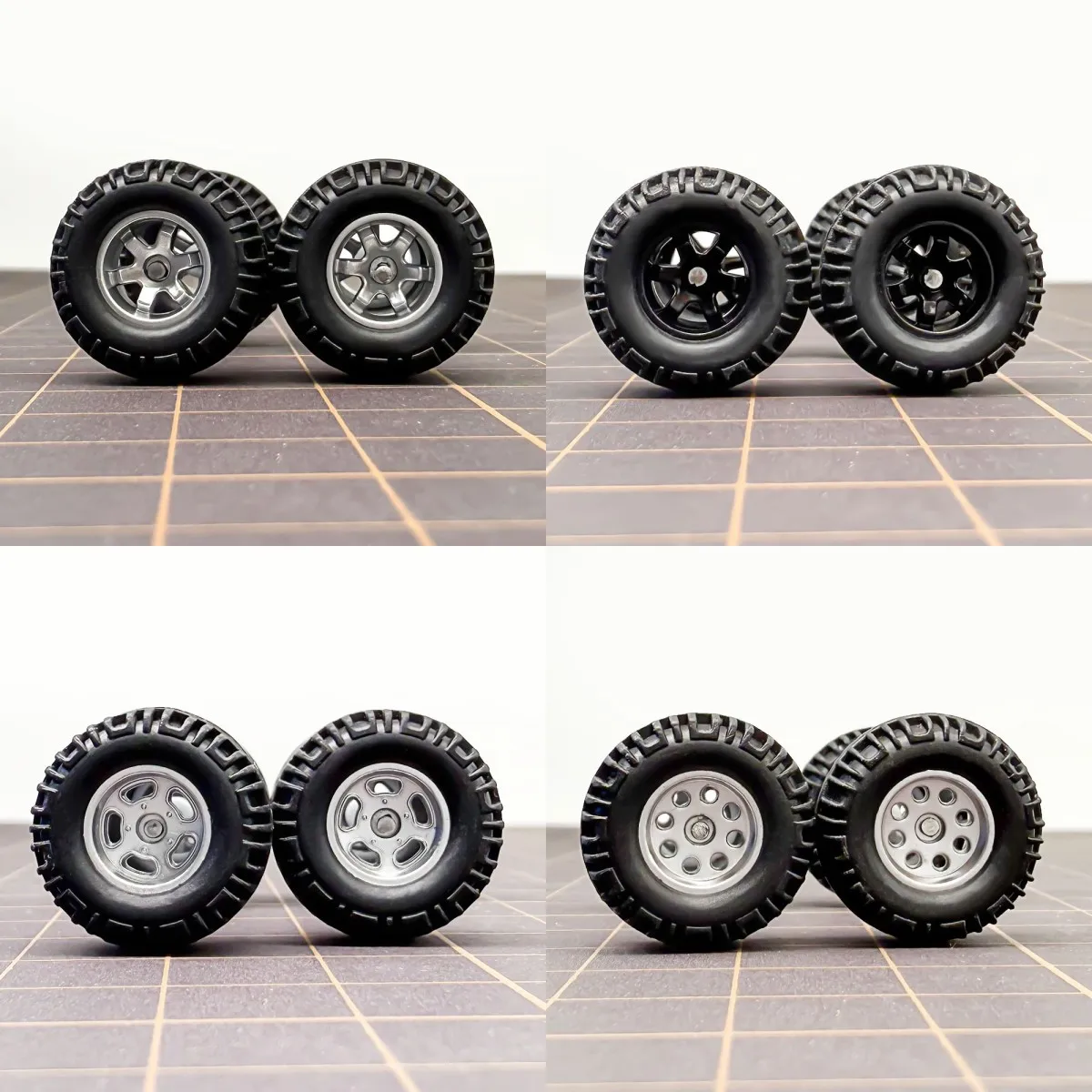 1/64 Off-road Vehicle Model Wheels Rubber Tires ABS Wheels for Off-road Diecast Model Car Refit Parts-Dia 17mm (5 Set)