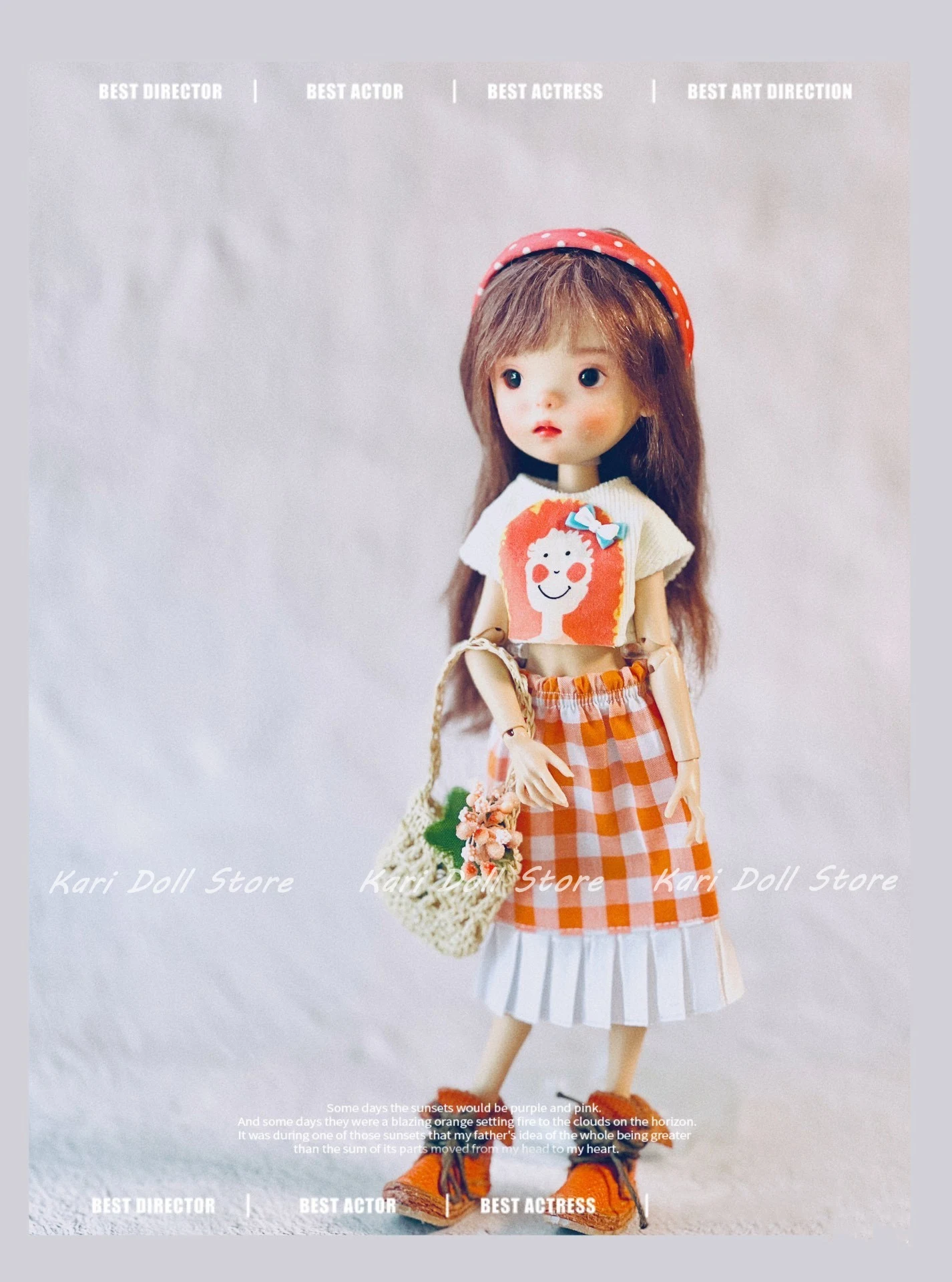 

Kari Doll Clothes and skirts 2025 Orange plaid skirt short sleeve suit for Landazz Landoudou Doll