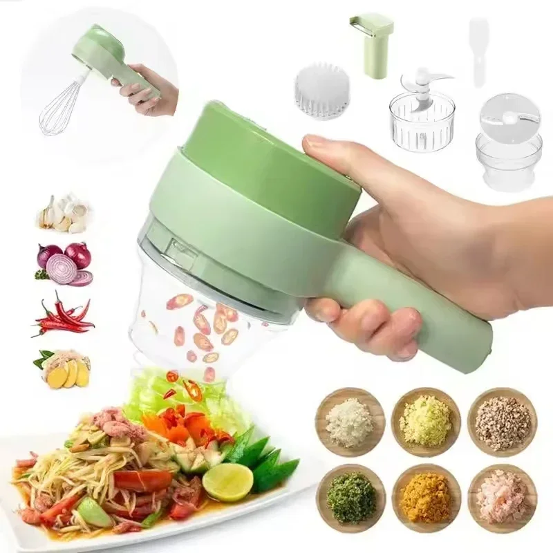 6 in 1 Electric Food Processor Vegetable Cutter Garlic Masher Wireless Grinder Handheld Blender Auto Slicer Kitchen Accessories