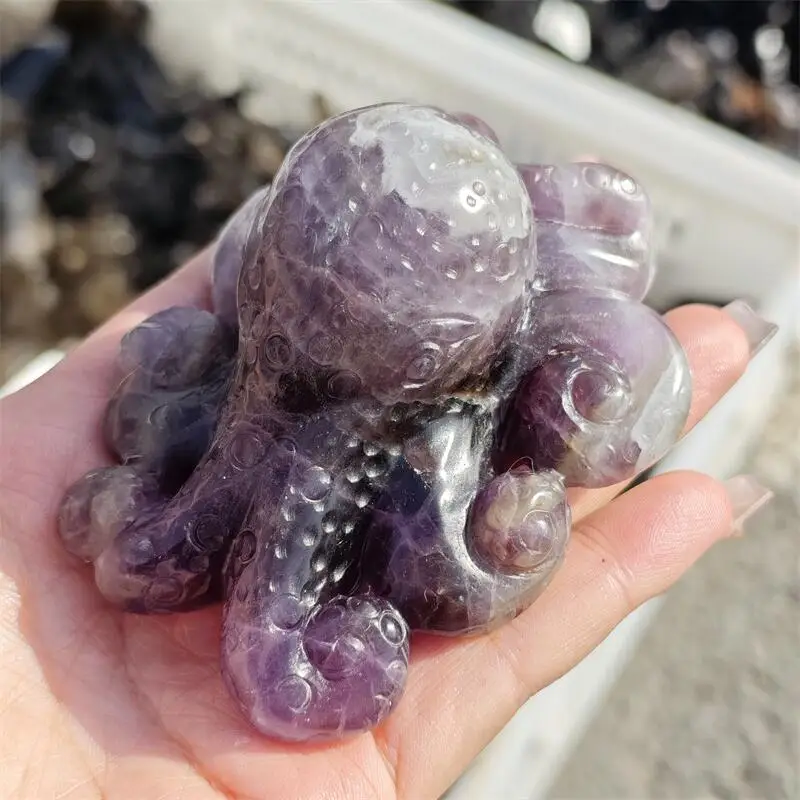 Natural Dream Amethyst Octopus Carving Reiki Faith Handicraft Ornaments Healing Home Decoration Gift 1PCS