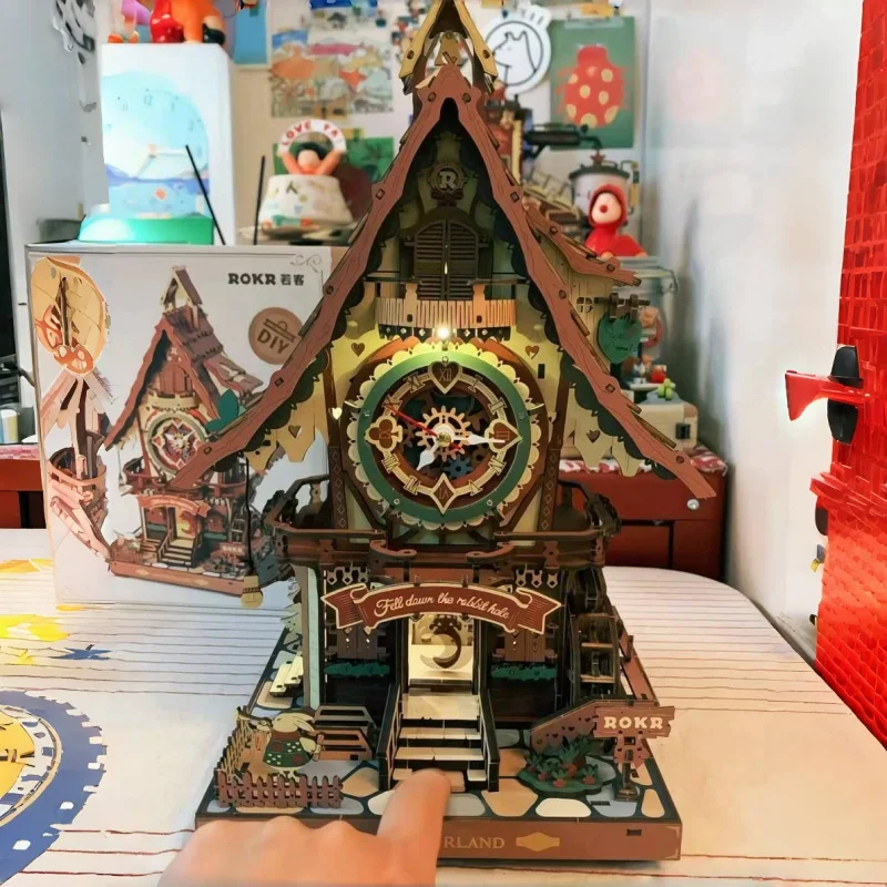 

New Ruo State Ruo Ke Chocolate Gift Factory Cuckoo Clock Diy Self-Made Three-Dimensional Wooden Building Block Assembly Model