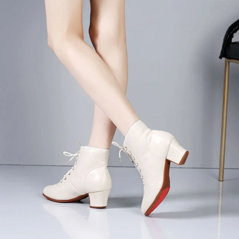 XIHAHA Cowhide Dance Boots Women Jazz High Quality Soft  High Heels Woman Ballroom Modern Ballet Shoe Ladies Dancing Boot