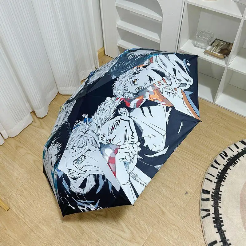 New Jujutsu Kaisen Hand Painted Fully Automatic Sun Protection Umbrellaanime Peripheral Pain Umbrella Cartoon Sunshade Girl Gift