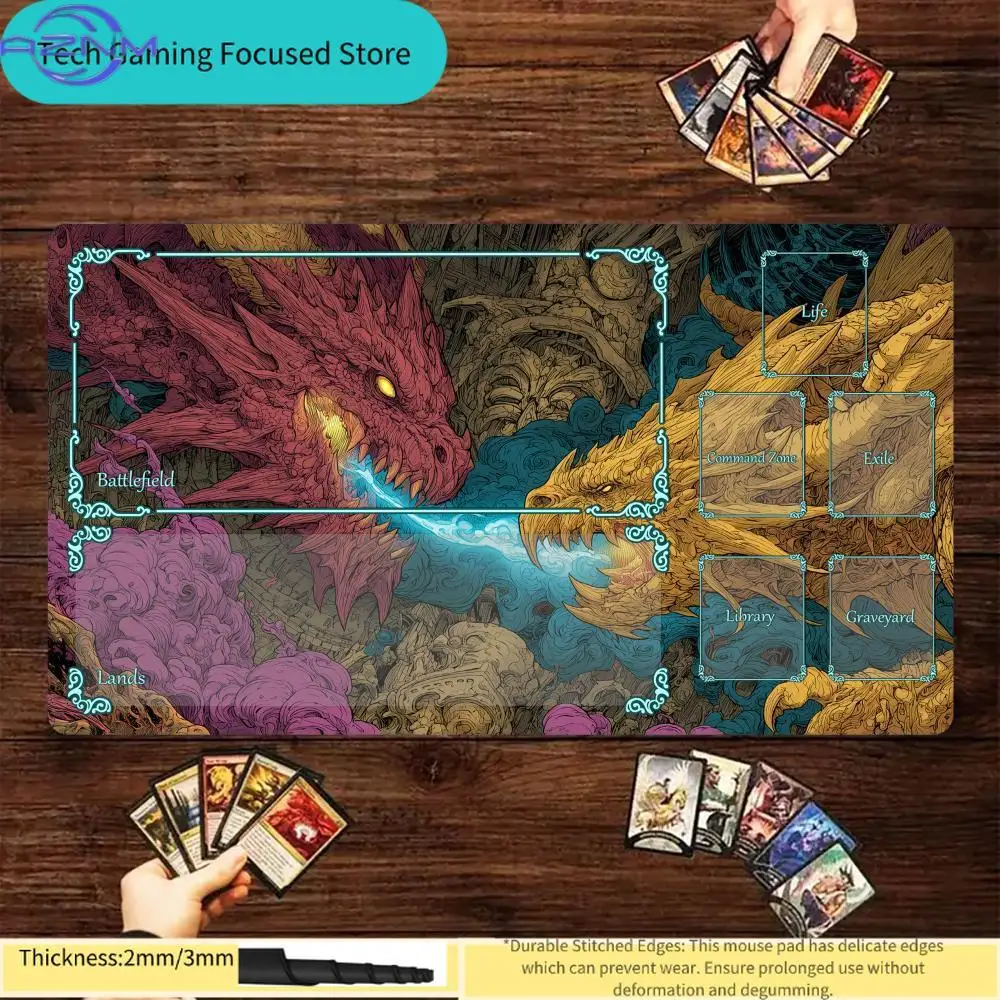 Fierce Twin Dragon Battle Design MTG Spielmatte Magic Karten-Kampfmatte Gathering Gaming-Matten Tapete Magic MTG Kartenunterlage