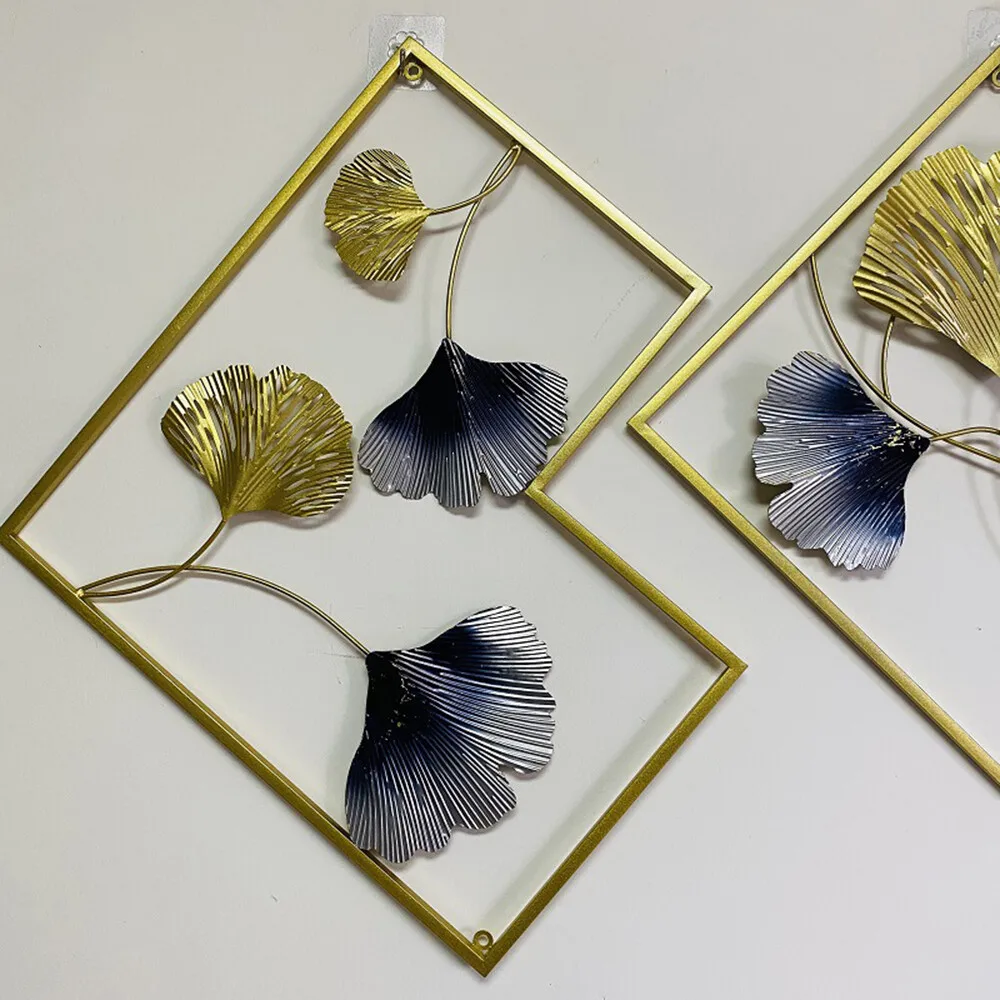 3Pcs 164 x 70.5 cm Metal Wall Art Hanging Sculpture Decor 3D Ginkgo Gold & Blue