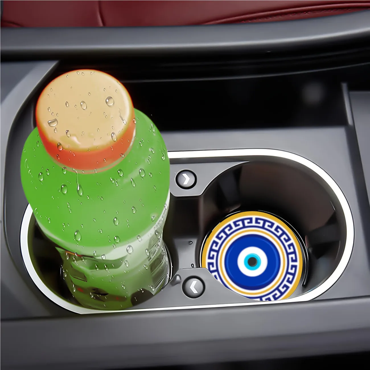 2-Pack Devil's Eye Mandala Pattern Printed Car Cup Mat Quick Absorbent Diatomaceous Earth Non-Slip Mat Tech Fabric Plastic Universal Type