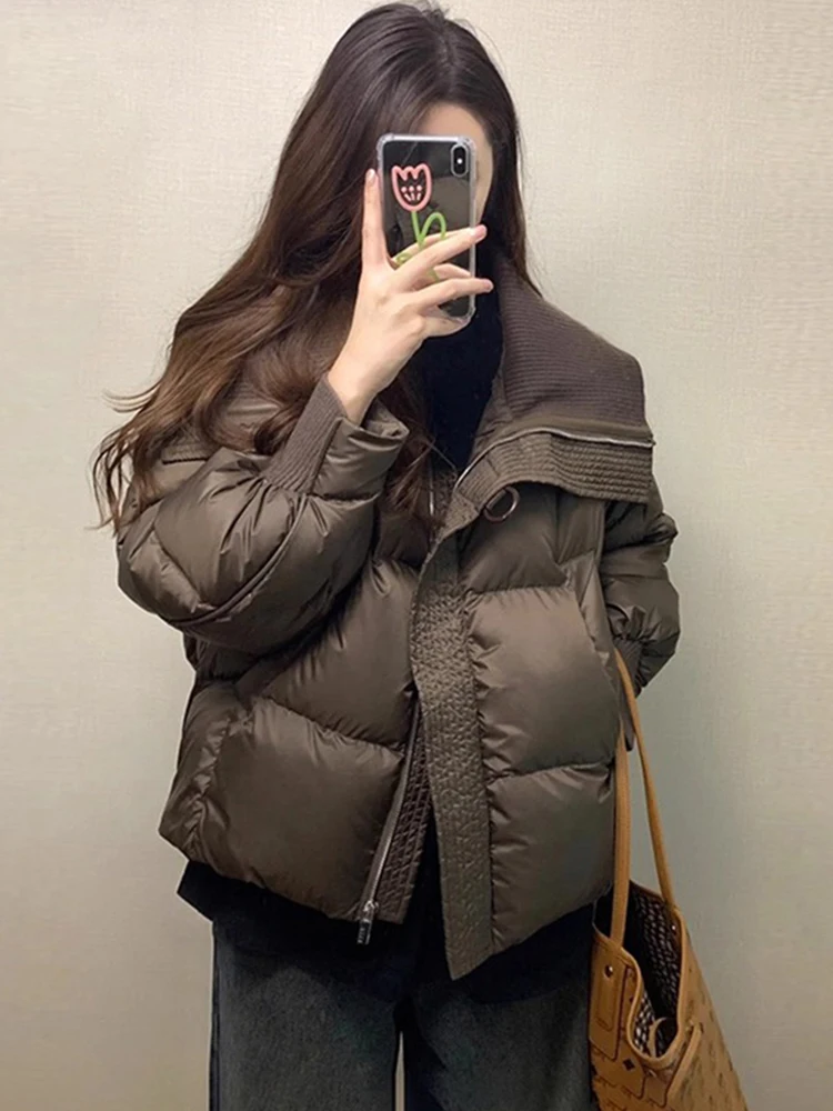 

Slimming Bread Sle Knitted Patchwork Cotton Jaet Women's Faionable Stand Collar Winter New Arrival High-End Feel Outerwear