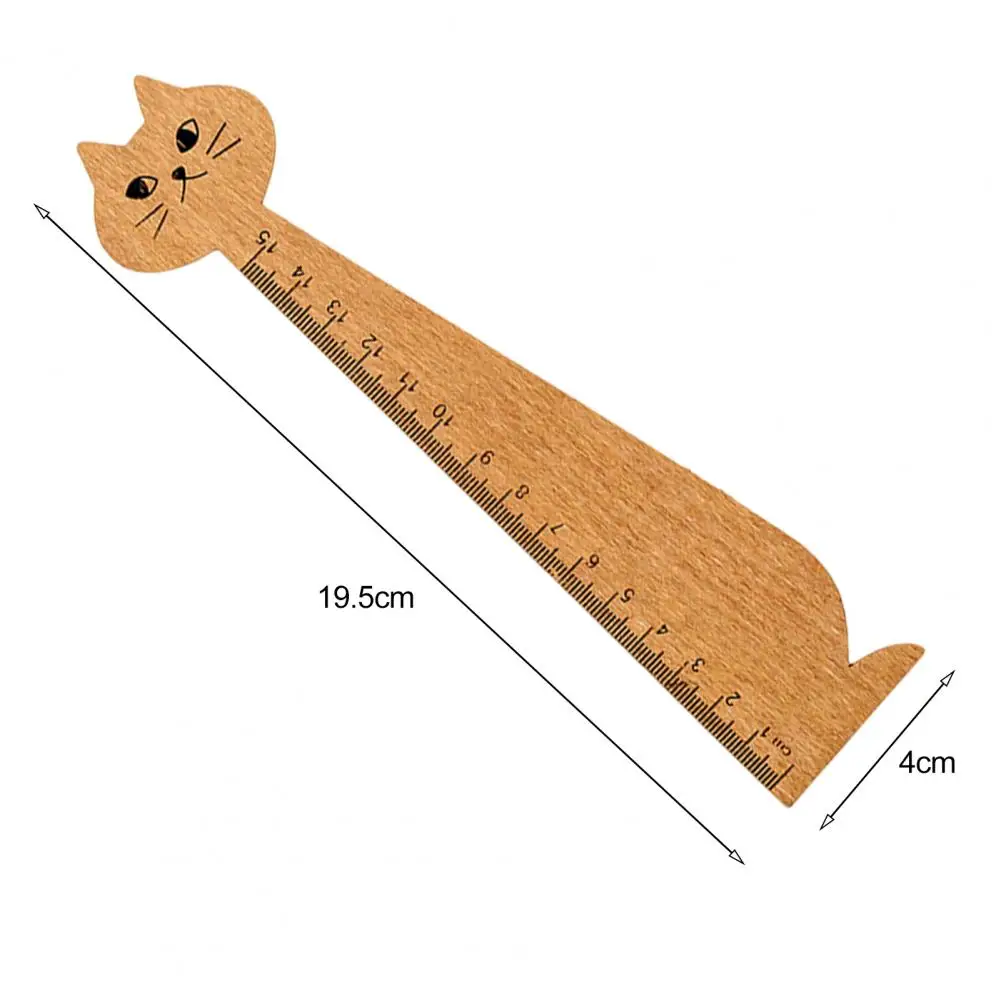 Straight Ruler Retro Sturdy Clear Scale Stationery Cartoon Cat Wooden Drawing Ruler for School Measuring Drawing Office Supply