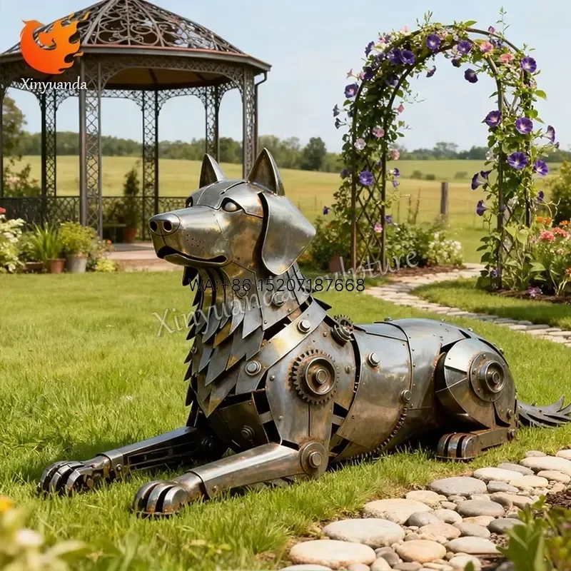 Wmwmnu Scrap Metal Sculpture Dog Industrial Style Garden Outdoor Decor Yard Internet Famous Check in Ornament
