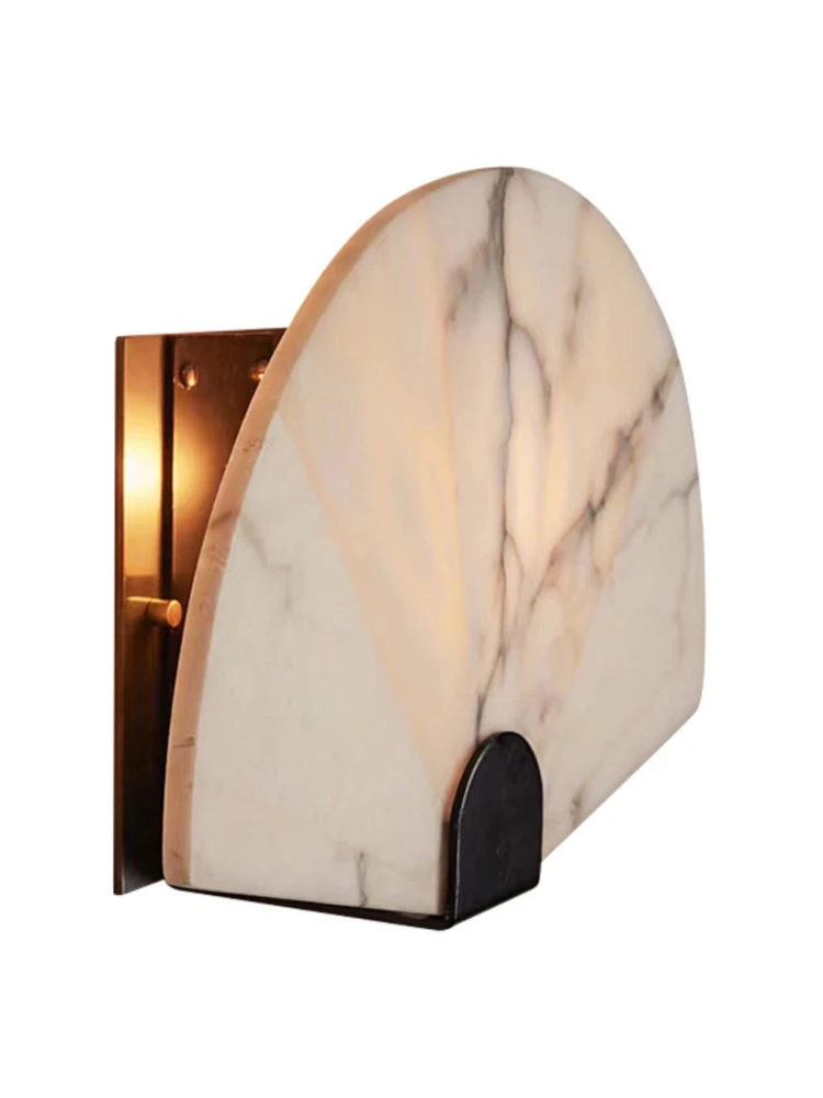 Spanish All Copper Natural Marble Wall Lamp Living Room Bedroom Background Wall Atmosphere Fan Shaped Balcony Corridor Wall Lamp