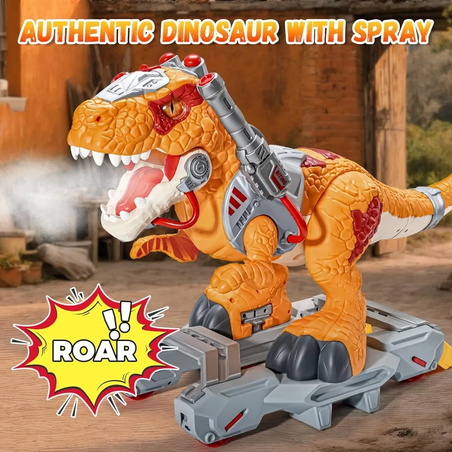 ของเล่นไดโนเสาร์ไฟฟ้าสำหรับเด็กเล็ก ขี่ได้ มีเพลง ไฟ และควัน สกู๊ตเตอร์เด็กหัดเดินแบบใช้เท้าเหยียบ