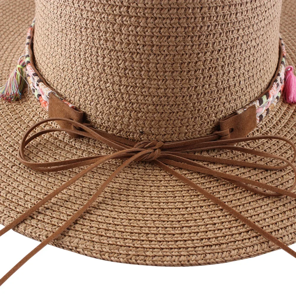 قبعة بنما للسيدات صيفية للحماية من الأشعة فوق البنفسجية بحافة واسعة للشاطئ والسفر في الهواء الطلق وقابلة للتعديل وقابلة للتنفس