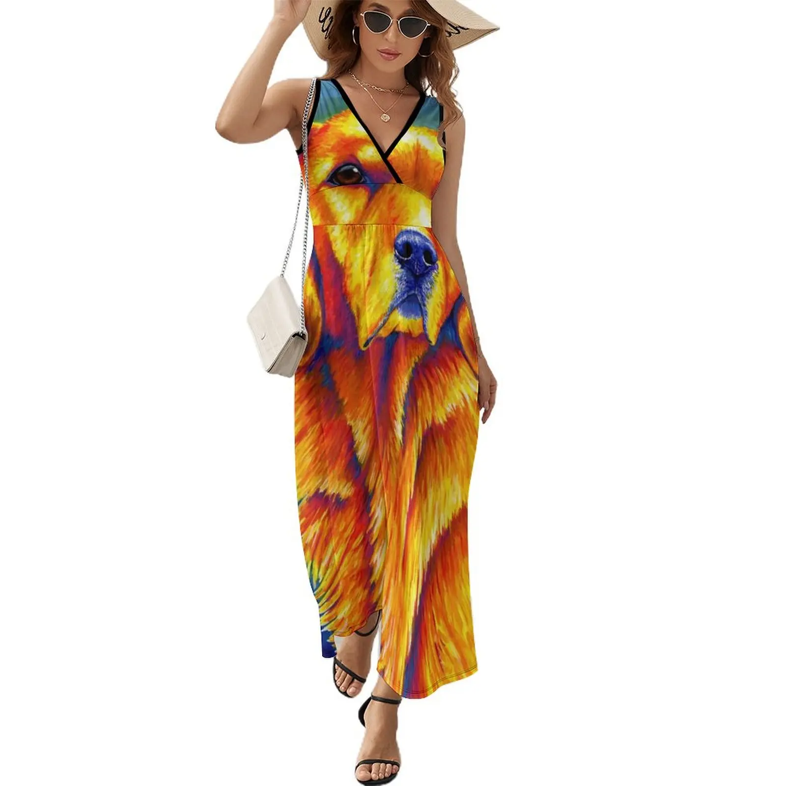 

Faithful Friend - Colorful Golden Retriever Dog Sleeveless Dress summer woman dress 2024 dress for women