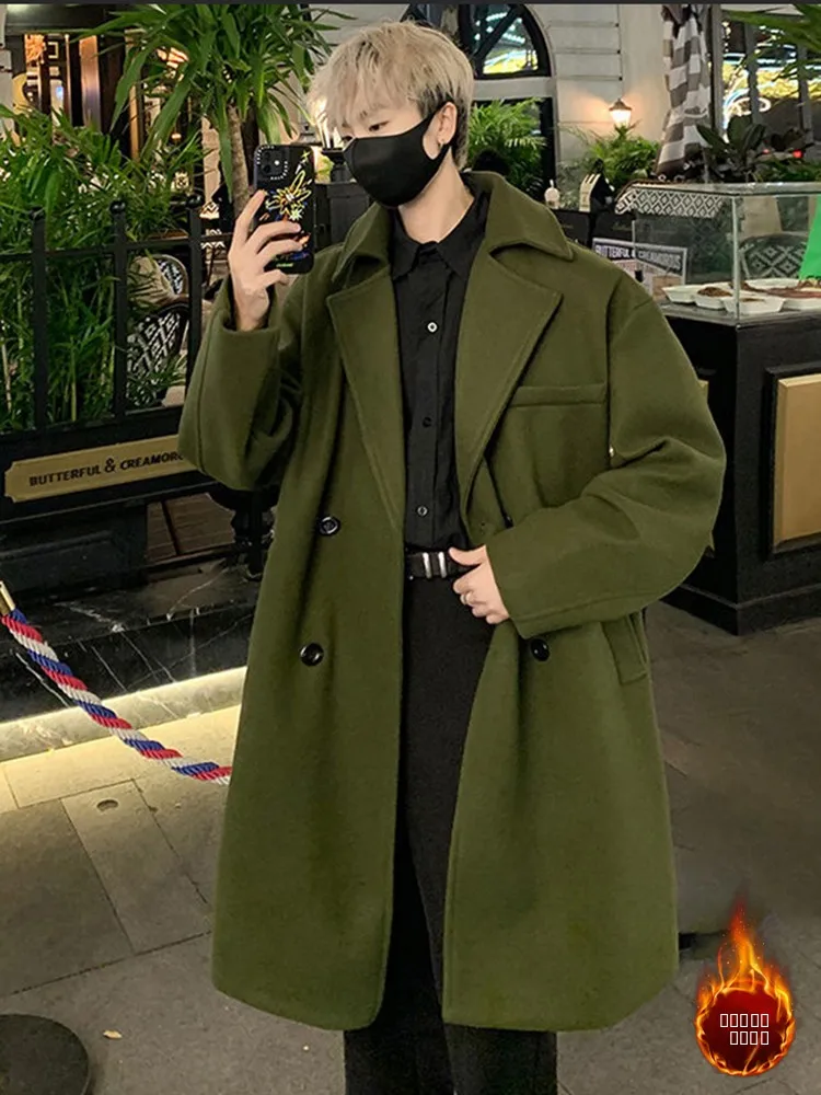 

Утепленное хлопковое мужское осенне-зимнее пальто в британском стиле, средней длины, шерстяное, новое, в стиле милитари, большого размера