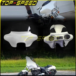 Motorbike Custom White Batwing Fairing Bat Wing Headlight Cowl Cover Deflector Bracket 6x9 Speaker For Harley Road King 94-13
