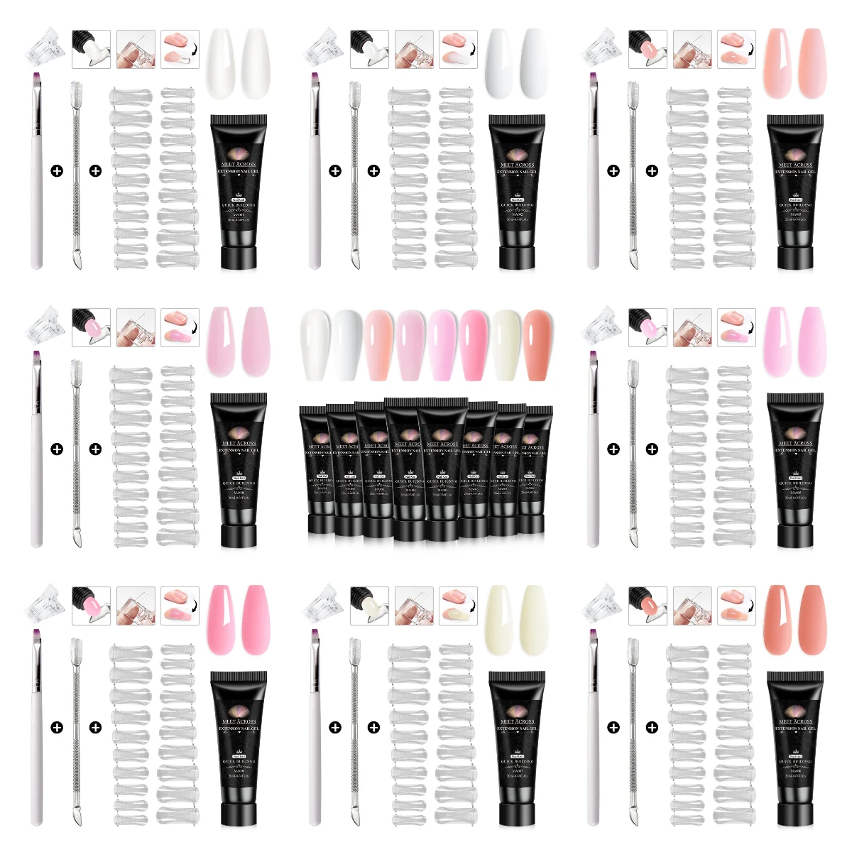 Juego de 5 unidades de gel para uñas Poly Builder, color rosa desnudo transparente, barnices artísticos de uñas DIY de larga duración para extensión de uñas, manicura UV/LED necesaria