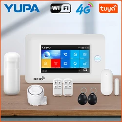 YUPA 4G Touch Screen Smart Home Burglar Security Alarm Systems 433MHz Tuya Wireless WIFI With Siren Smoke Detector Door Sensor