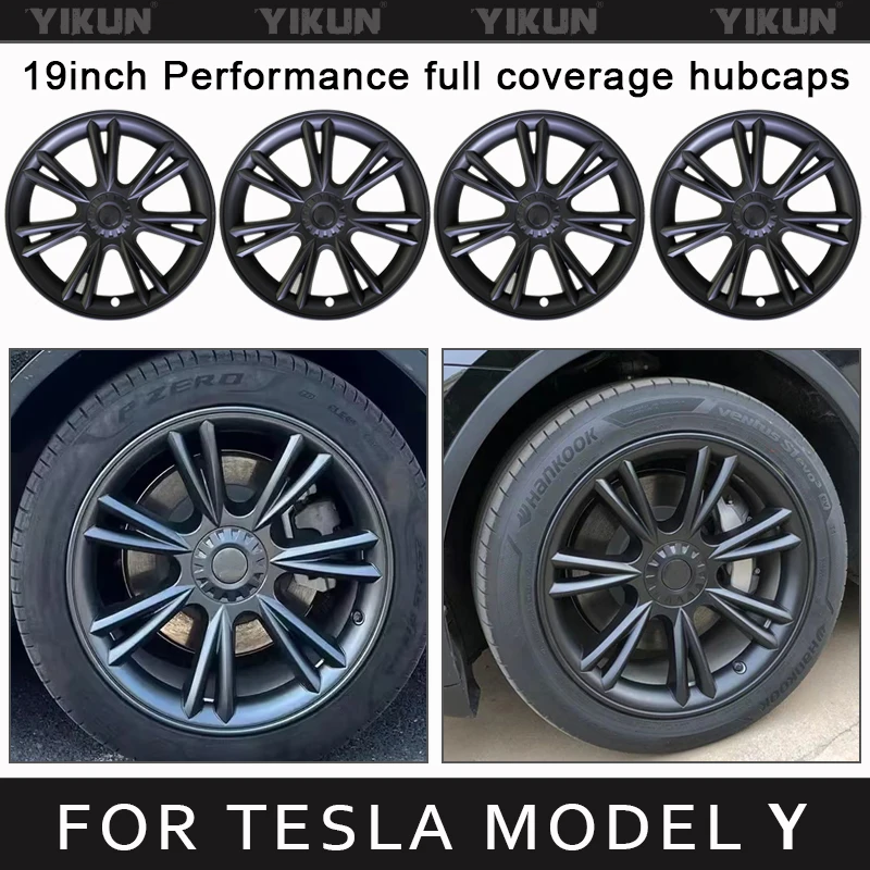 4PCS Hub Cap Performance Replacement 19-Inch for Tesla Model Y Wheel Cap Automobile Hubcap Full Rim Cover Accessories 2018-2024