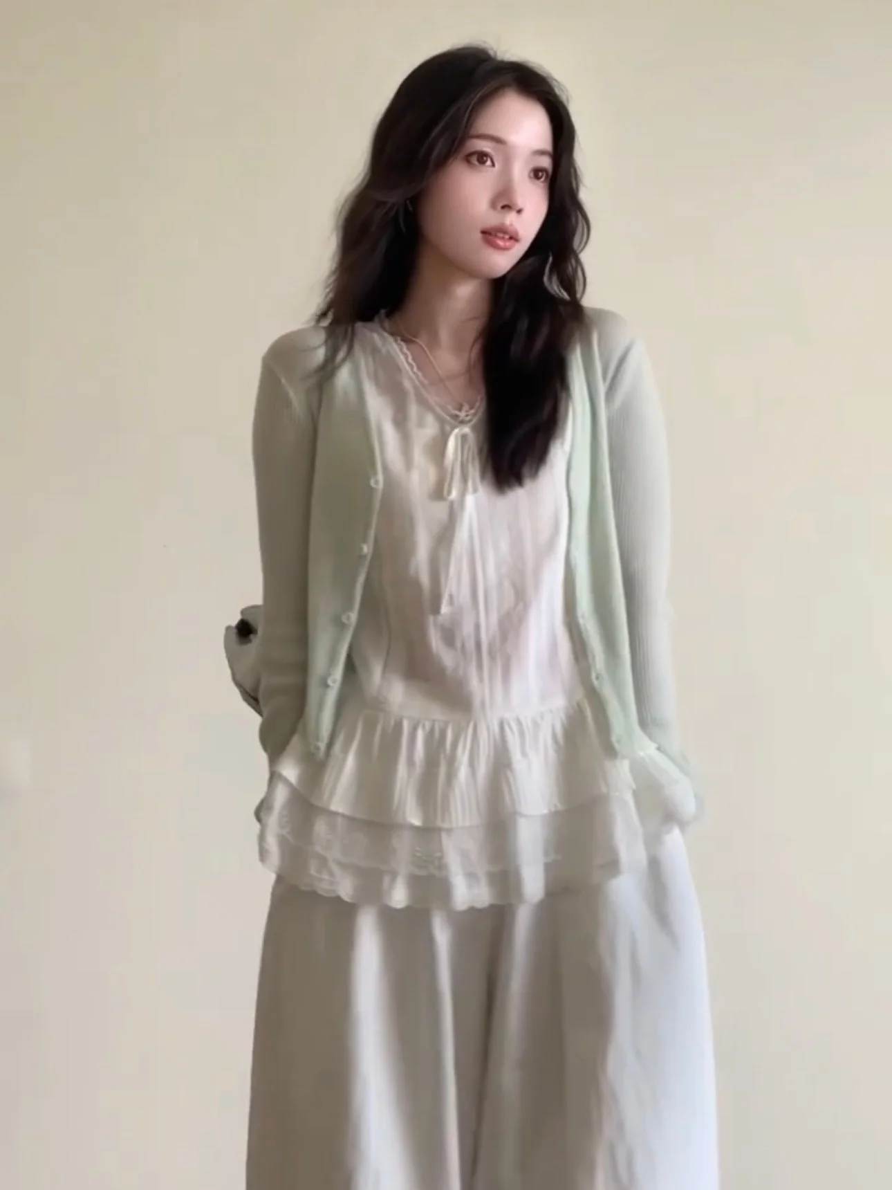 

White Lace Trim V-Neck Tie-Back Tank Top Women's Outerwear Summer Inner Match Layered Holiday Style Small Shirt Upper Body