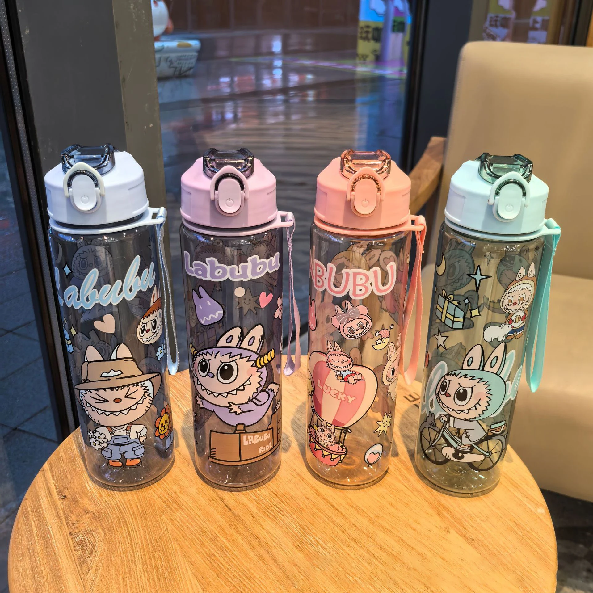 Cartoon Labubu Water Bottle Kawaii High-Capacity Water Cup With Straw Travel Portable Kids Birthday Gifts 800Ml