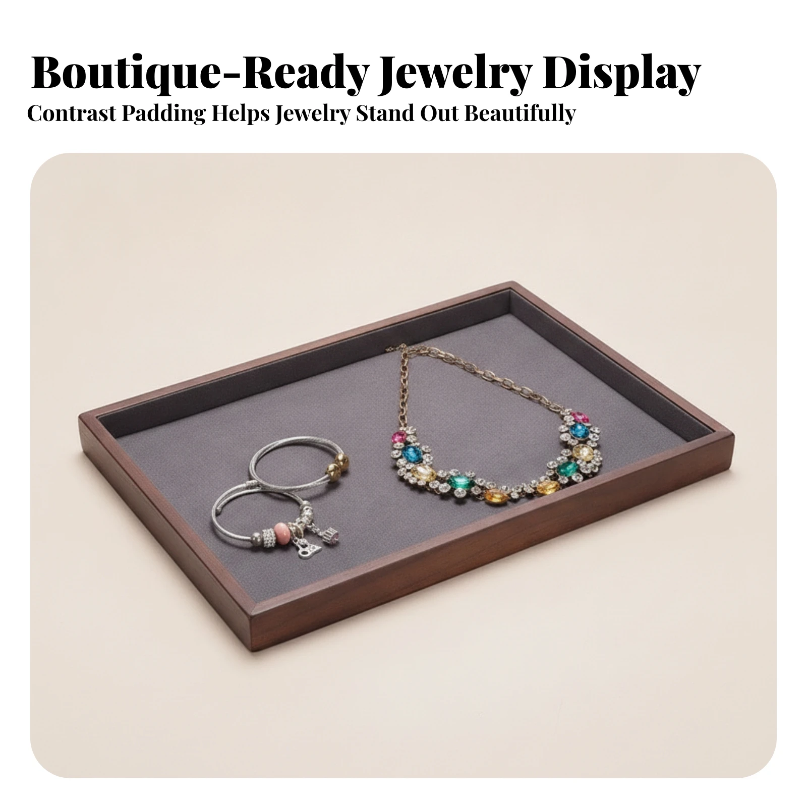 Jewelry Display Tray Rectangular Jewelry Organizer Tray Soft Sturdy for Showcase, Retail Counters