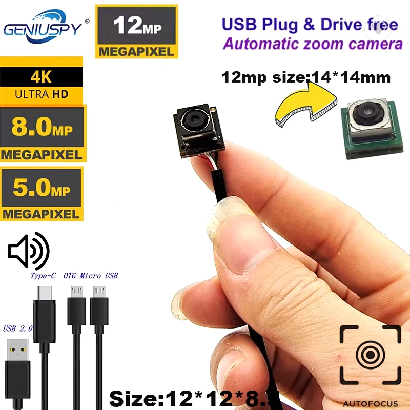 12MP IMX326 IMX179 4K 8MP 15FPS OTG Mini Camera AF Auto Focus Micro USB Module Camcorder 5MP 30Fps Auto Focus Lens For Android