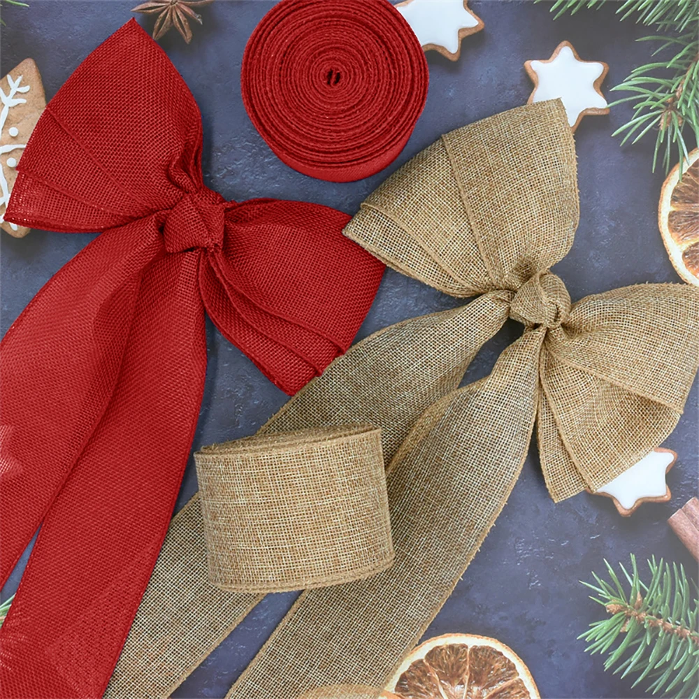 

1.6 in. x 10 yds. Red Natural Burlap Christmas Ribbon, For DIY Crafts, Home Decor,(4-Pack)