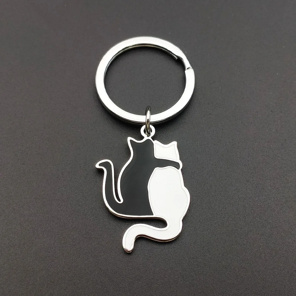 Giant Steel Jewelry Korean Style INS Black And White Cat Back View Couple Best Friend Keychain Necklace Pendant Element