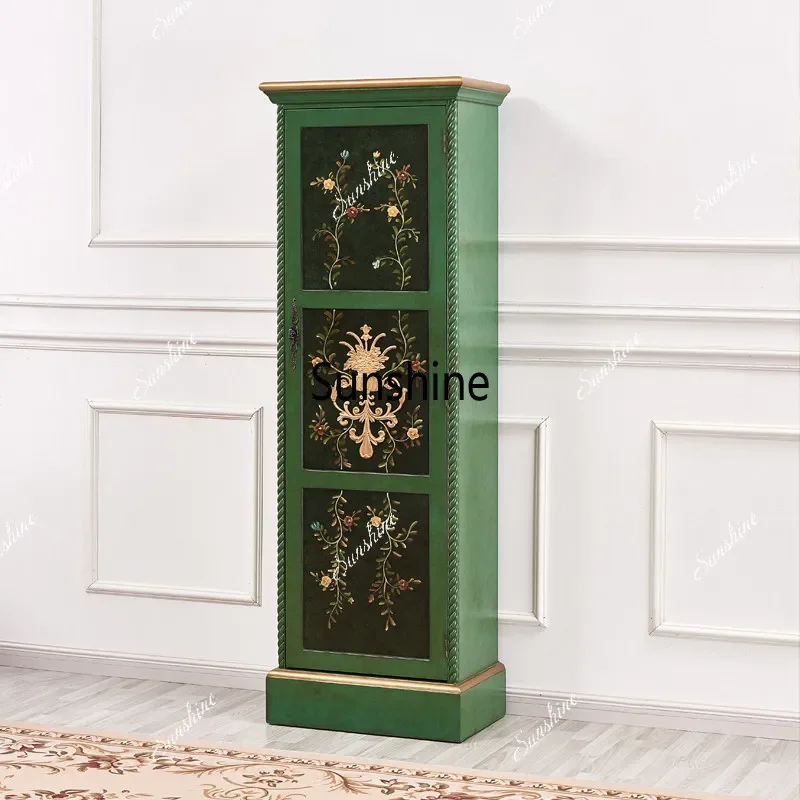 High vertical large capacity narrow shoe cabinet with mirror light luxury gold-painted relief storage cabinetTJ
