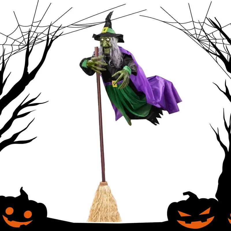 Flying Witch Halloween Decor Flying Hover Witch Realistic Halloween Witch Decor On Broom Halloween Decorations For Home Garden