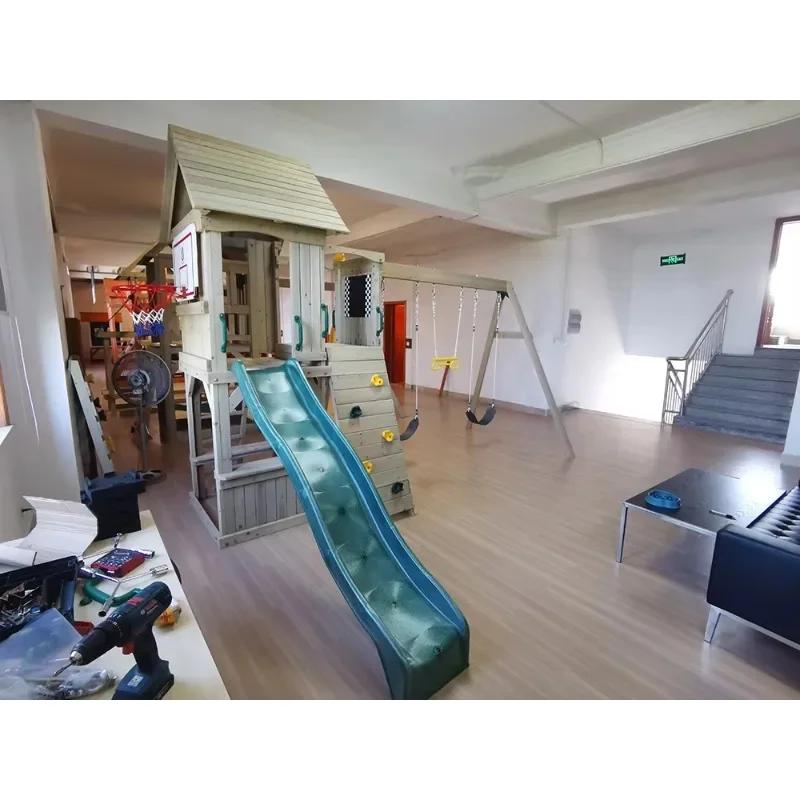 Outdoor Other Playgrounds Toddler Swing and Plastic Slide Set Playground Safety Wooden Climbing Frame Swing Set for Children