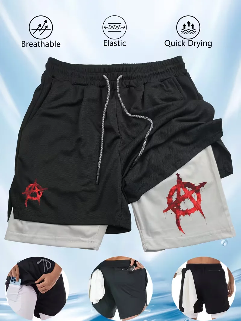 

Men's fashionable sports shorts quick drying 2-in-1 multifunctional fitness pants suitable for casual fashion outdoor gym summer