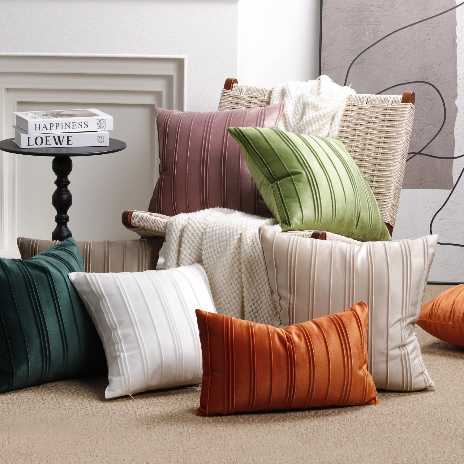 2 Piece Luxury Velvet Cushion Cover Solid Vertical Stripe Pleated Nordic Minimalist Pillow Case for Sofa Bedroom Decor Home
