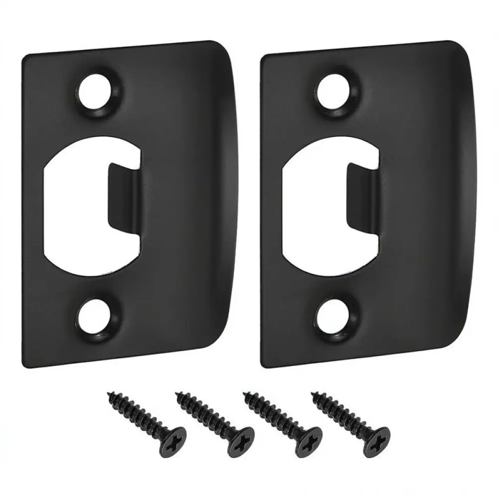 Black Stainless Steel Door Strike Plate Round Corner Latch Plate Secure Fitting For Interior Home Door Locks