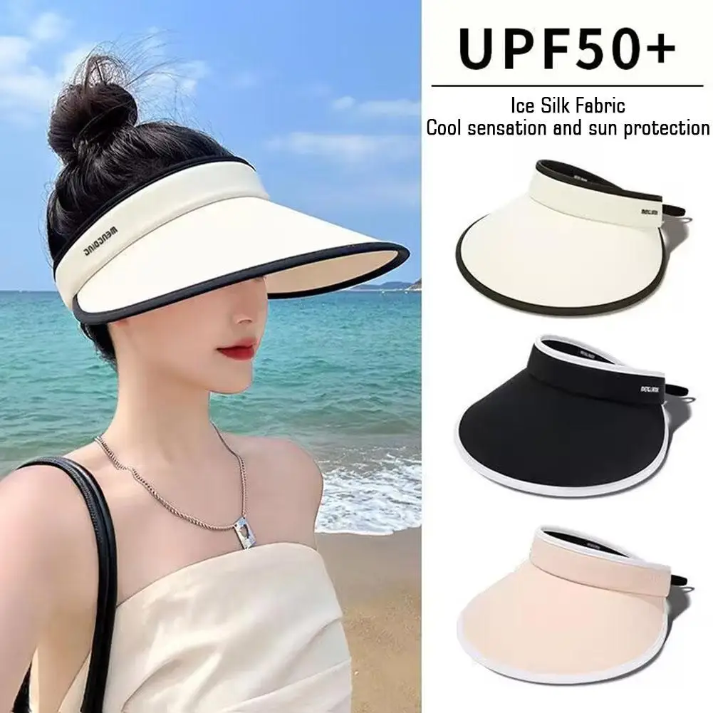 

Summer Sun Hat Women's UV Protection Ice Silk Empty Eaves Riding Sun Large Portable Show Hat Outdoor Face Collapsible S R2Z8