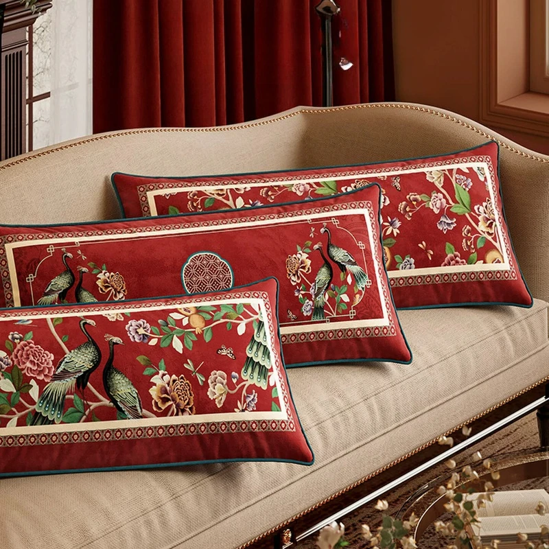 35x100cm Chinese style Sofa Cushion Cover Chinoiserie Velvet Throw Pillow Covers Oriental Ancient China Garden Accent Pillowcase