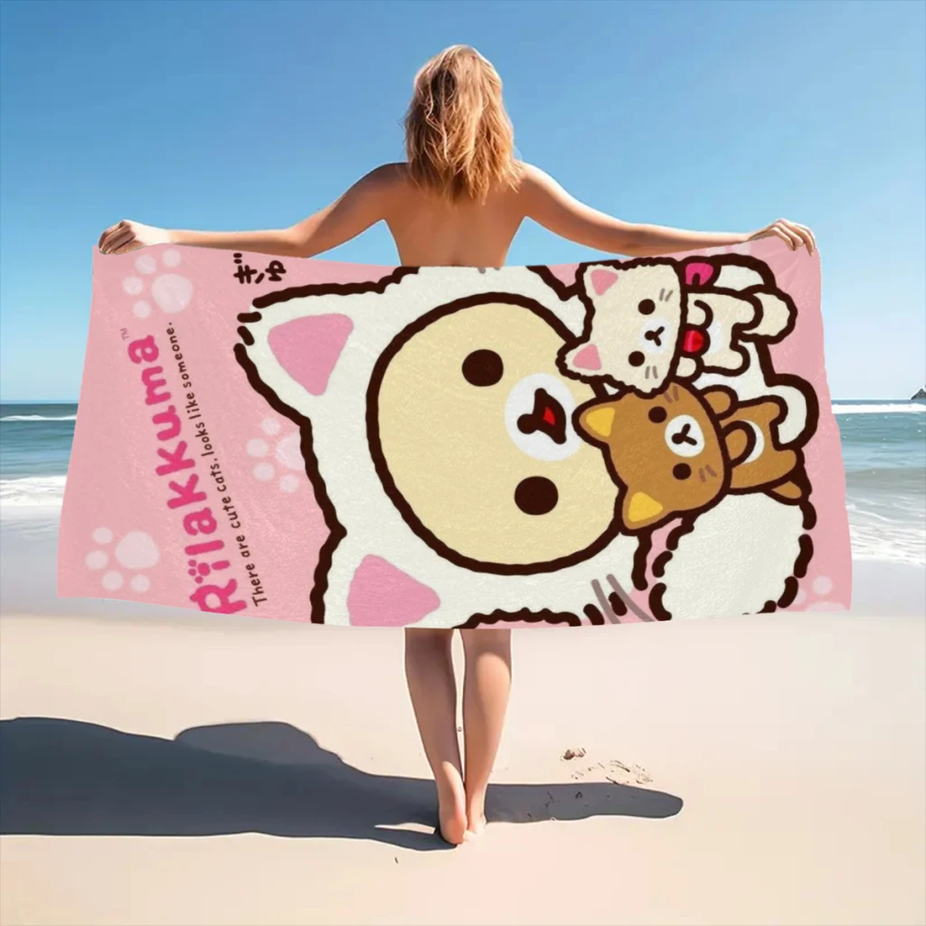 Rilakkuma Beach Towel  Poncho Bathing Towels Cover-ups Quick Dry Sand Free Yoga Spa Gym Pool